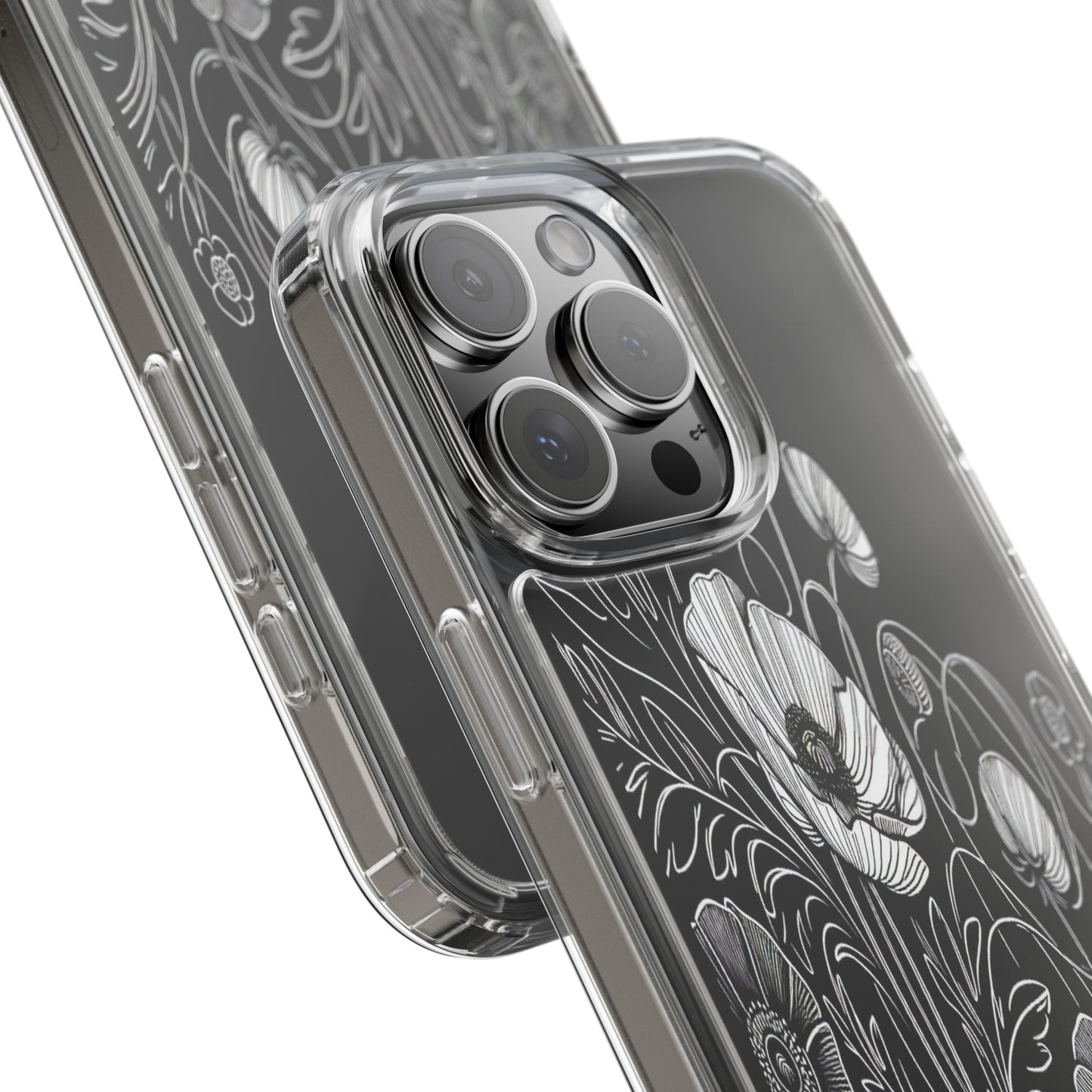 Transparent Black and White Floral Design Iphone Case Compatible With Iphone 16 15 14 - Clear Phone Cover