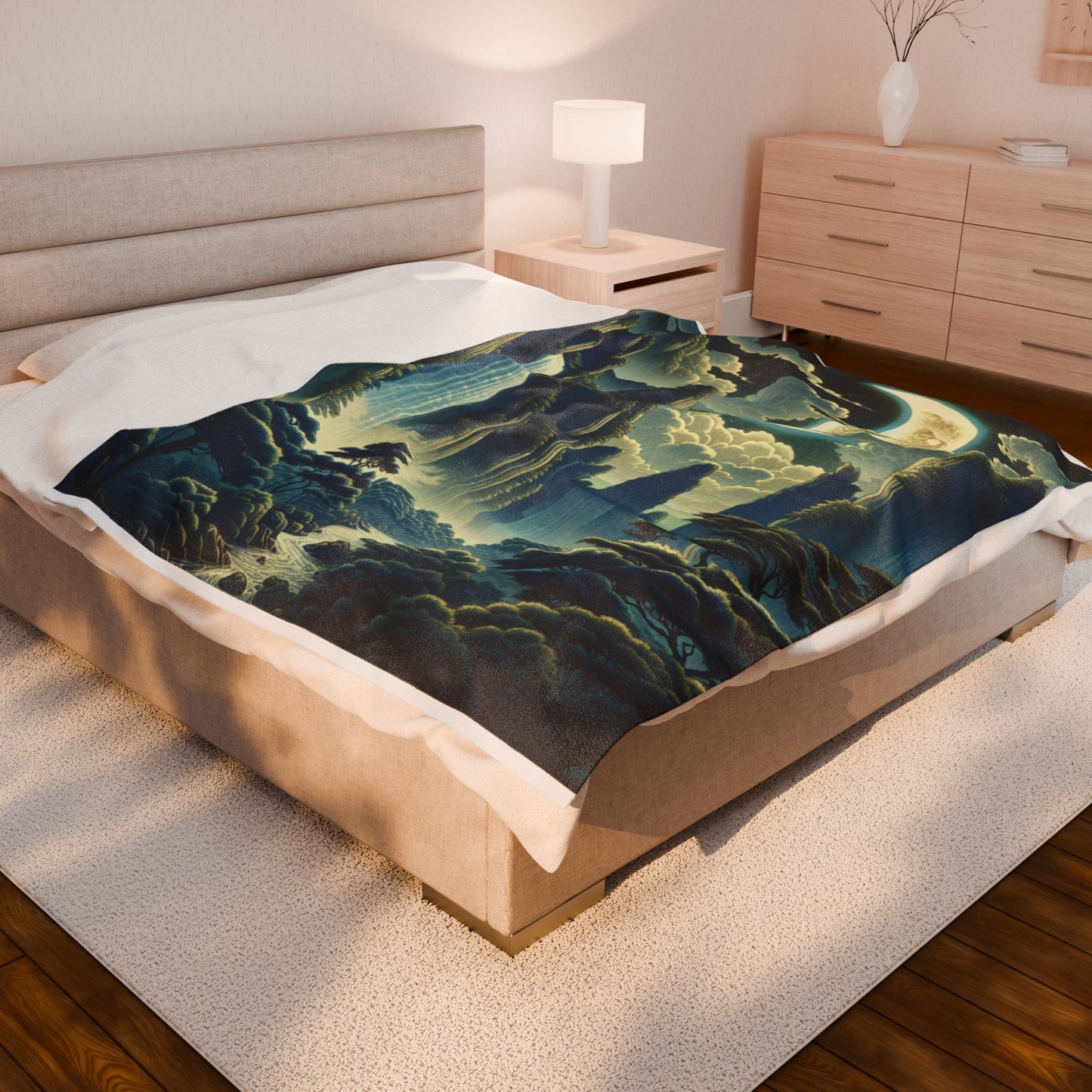 Mystical Moonlit Cascade - Plush Blanket