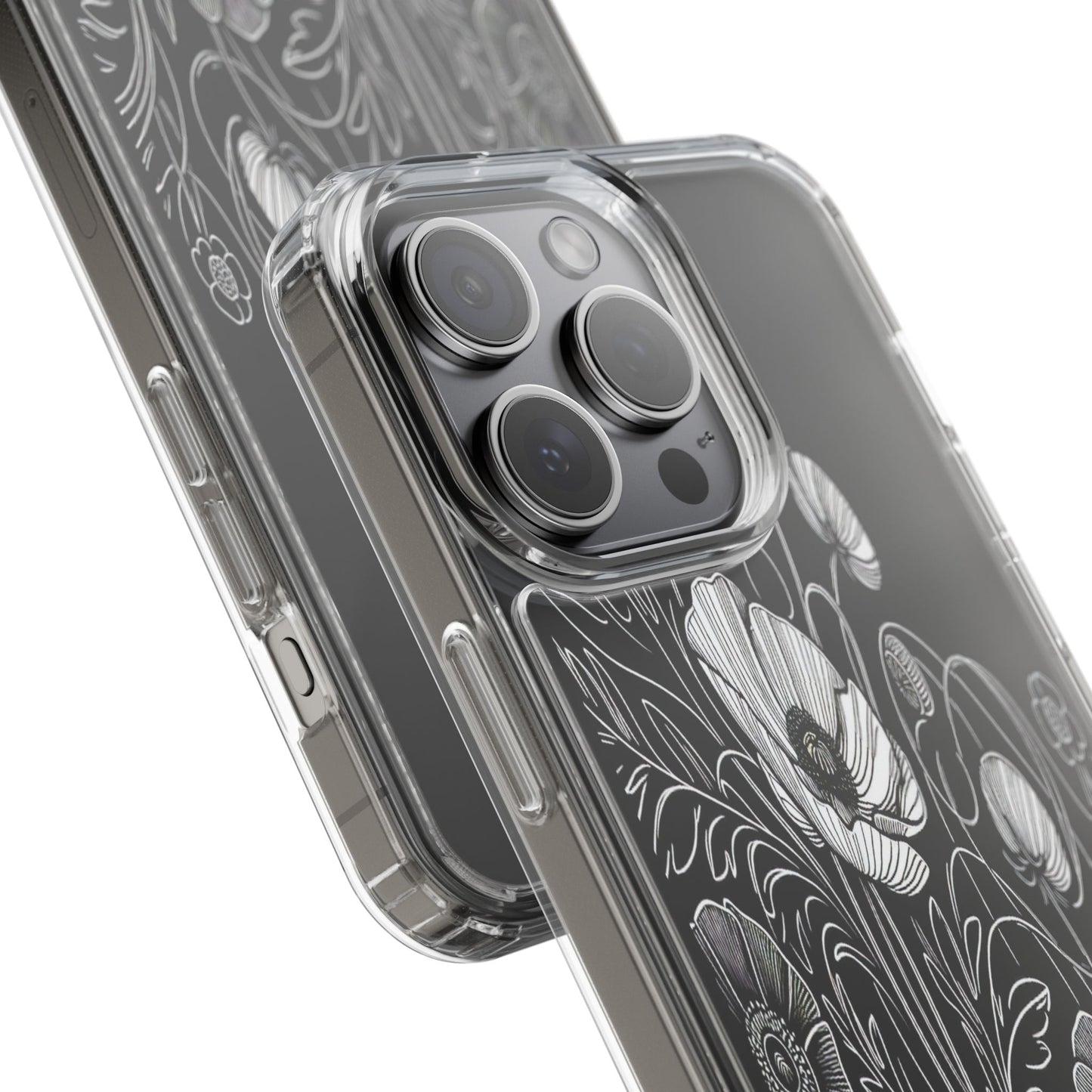 Transparent Black and White Floral Design Iphone Case Compatible With Iphone 16 15 14 - Clear Phone Cover