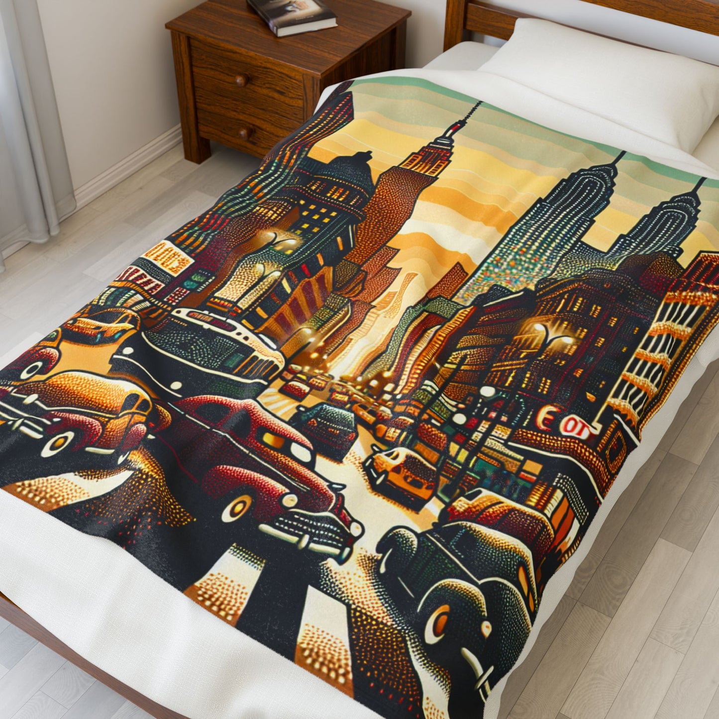 Bustling Streetscape at Dusk - Plush Blanket