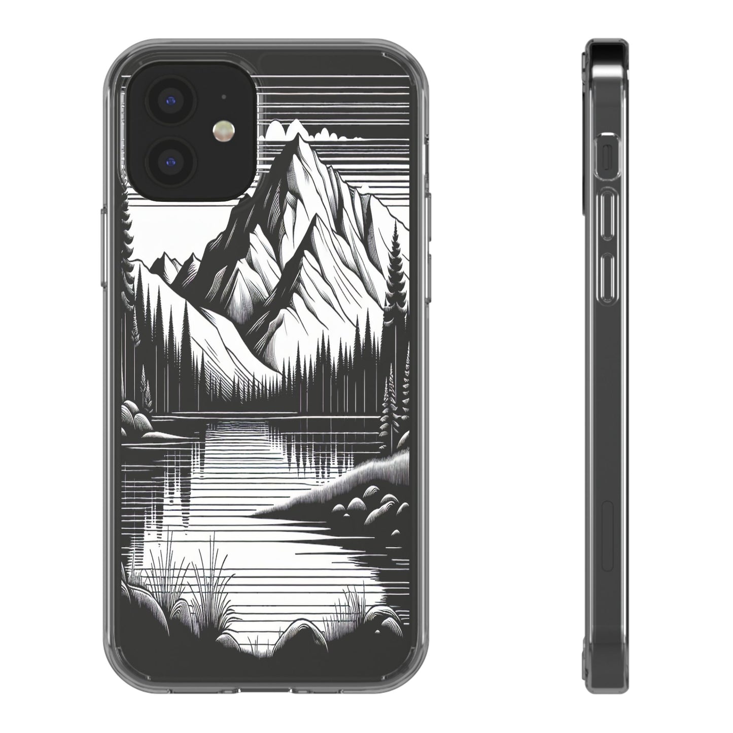 Transparent Majestic Landscape in Black and White Iphone Case Compatible With Iphone 16 15 14 - Clear Phone Cover