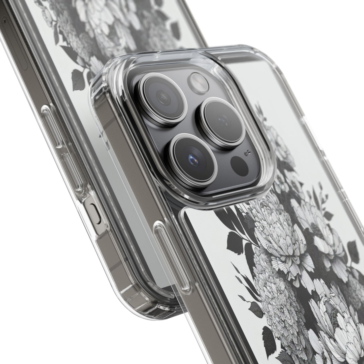 Transparent Floral Arrangement in Black and White Iphone Case Compatible With Iphone 16 15 14 - Clear Phone Cover