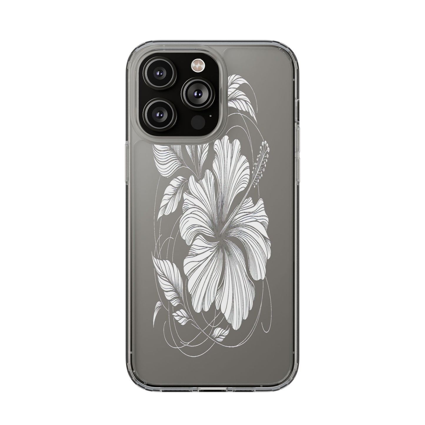 Transparent Hibiscus Design in Black and White Iphone Case Compatible With Iphone 16 15 14 - Clear Phone Cover