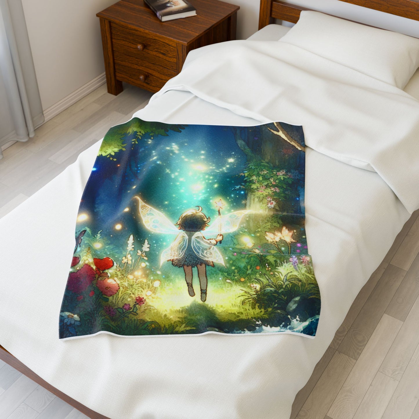 Fairy Wanders Through Enchanted Forest - Plush Blanket