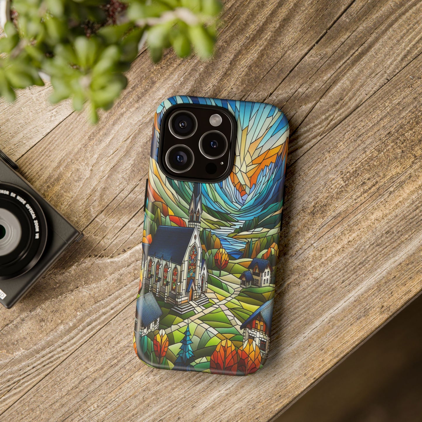 Stained Glass Countryside Scene - Phone Case