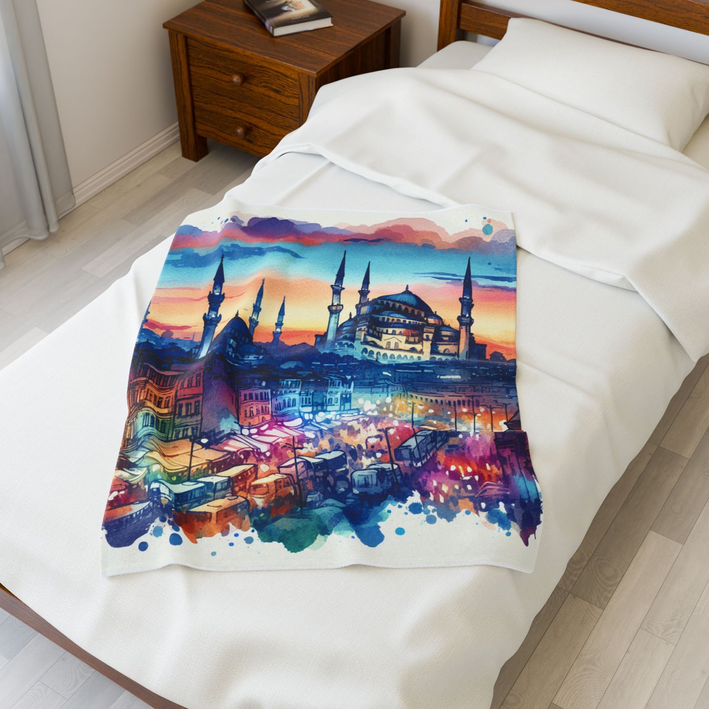 Bustling Evening in the Bazaar - Plush Blanket