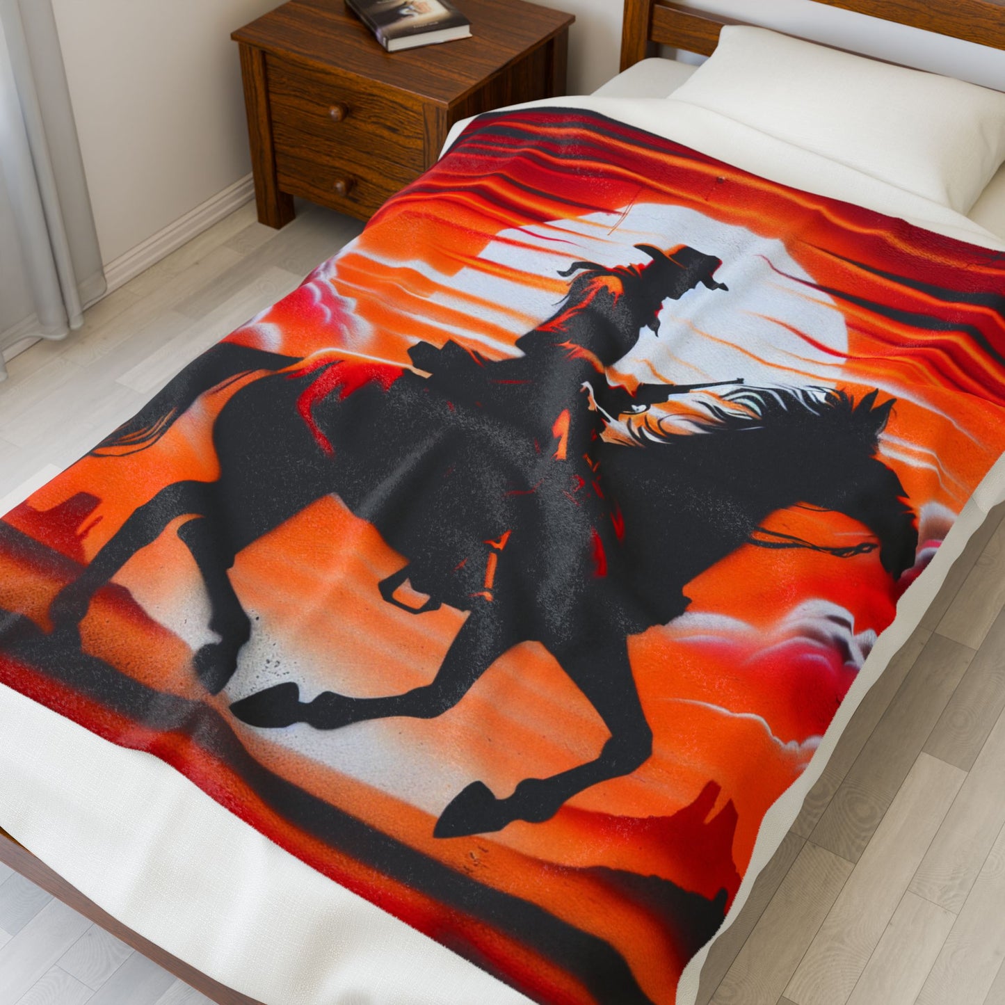 Rider in Fiery Landscape - Plush Blanket