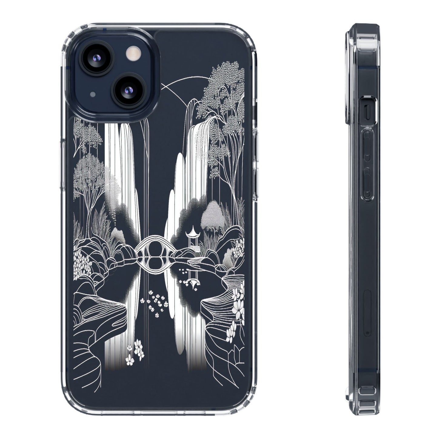 Transparent Waterfall Bridge Scene Iphone Case Compatible With Iphone 16 15 14 - Clear Phone Cover