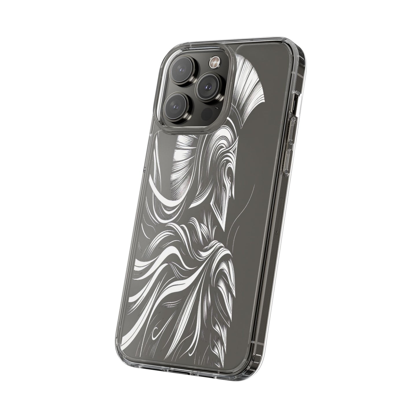 Transparent Helmeted Sentinel in Monochrome Motion Iphone Case Compatible With Iphone 16 15 14 - Clear Phone Cover