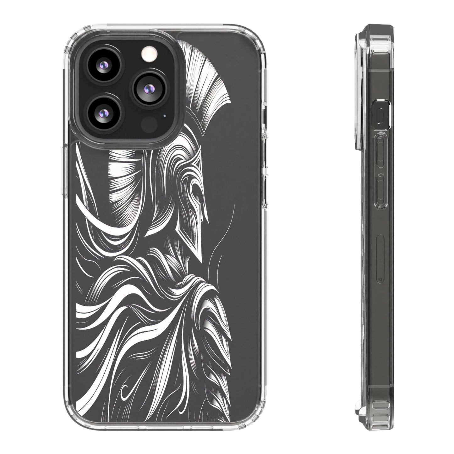 Transparent Helmeted Sentinel in Monochrome Motion Iphone Case Compatible With Iphone 16 15 14 - Clear Phone Cover