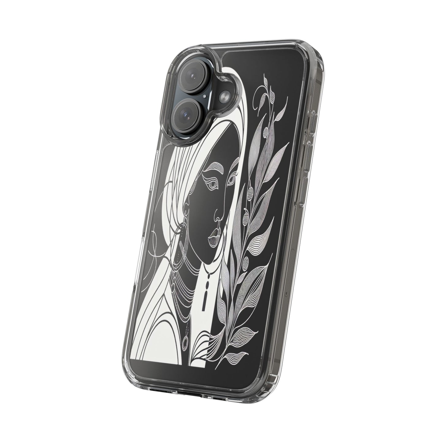 Transparent Mystical Portrait in Lines Iphone Case Compatible With Iphone 16 15 14 - Clear Phone Cover