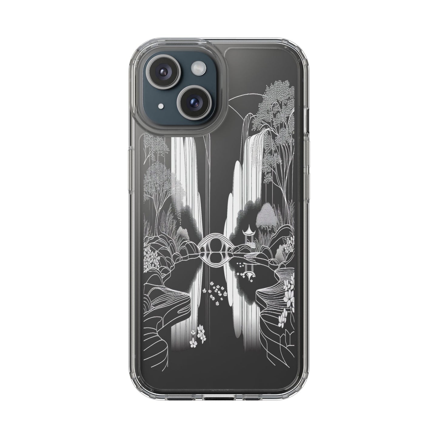 Transparent Waterfall Bridge Scene Iphone Case Compatible With Iphone 16 15 14 - Clear Phone Cover