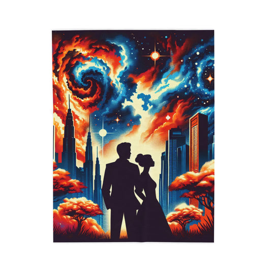 Couple's Gaze in a Cosmic Metropolis - Plush Blanket