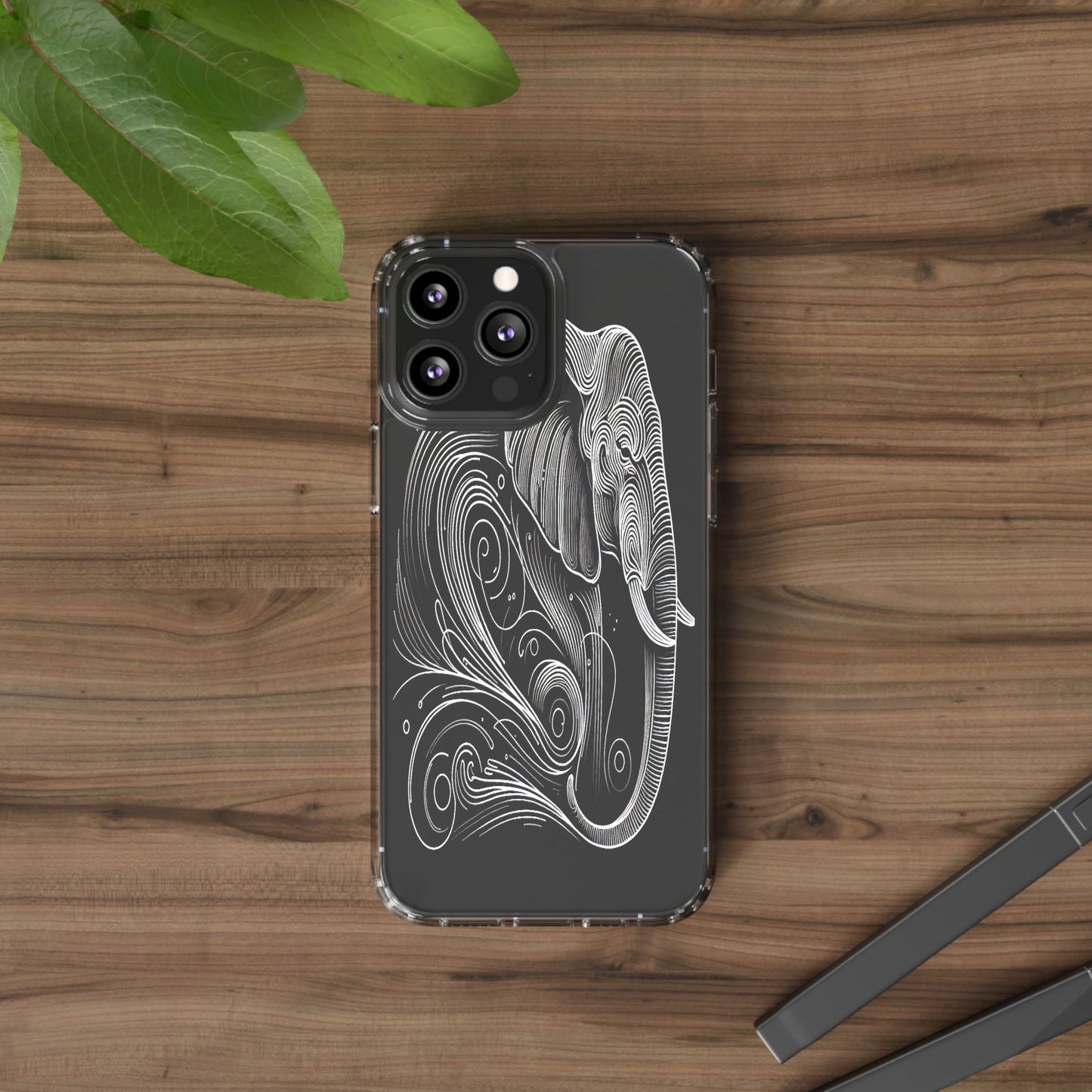 Transparent Elephant in Flowing Lines Iphone Case Compatible With Iphone 16 15 14 - Clear Phone Cover