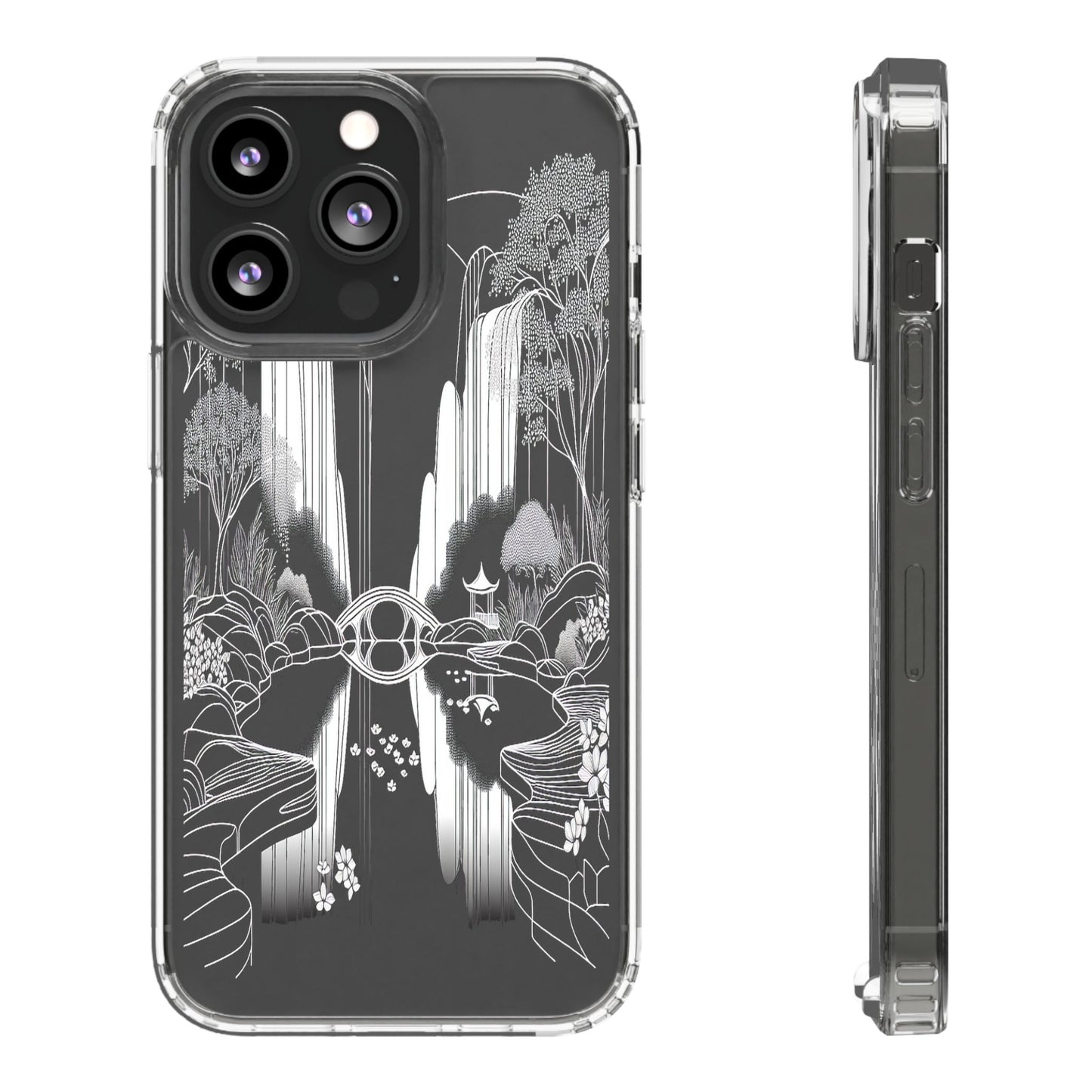 Transparent Waterfall Bridge Scene Iphone Case Compatible With Iphone 16 15 14 - Clear Phone Cover