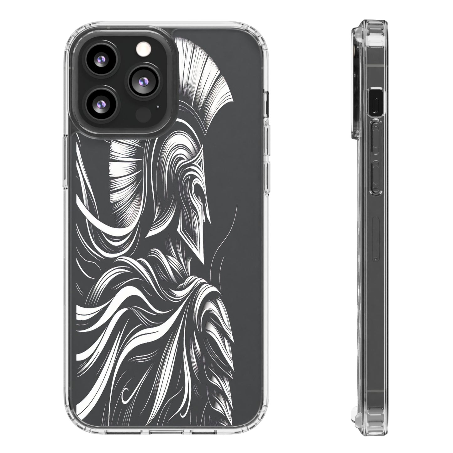 Transparent Helmeted Sentinel in Monochrome Motion Iphone Case Compatible With Iphone 16 15 14 - Clear Phone Cover
