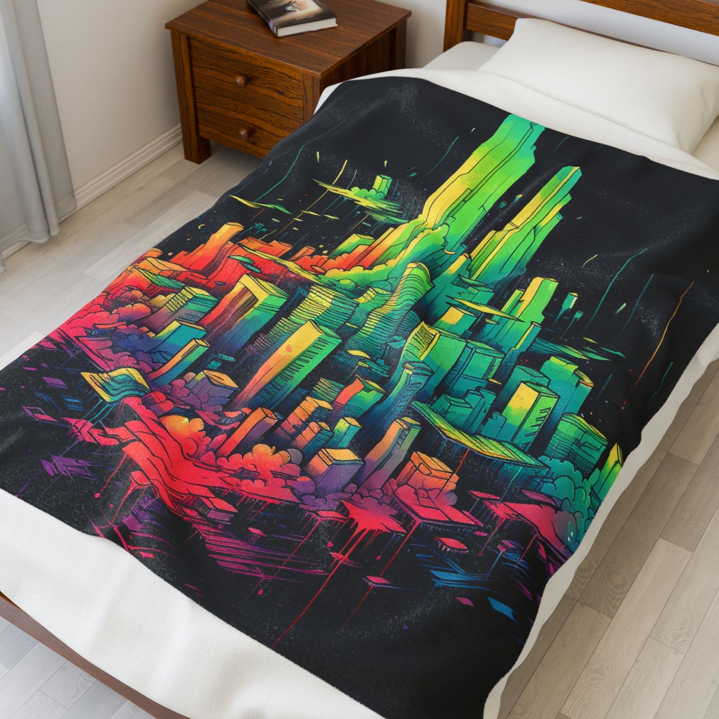Neon Metropolis Dreamscape- Plush Blanket