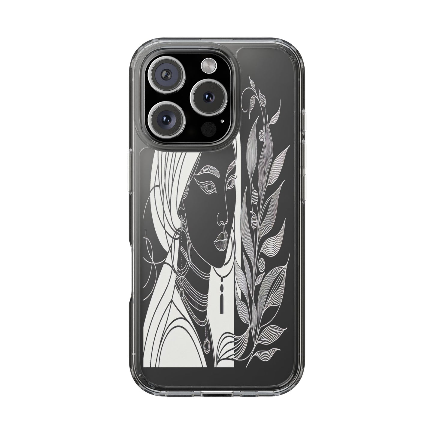 Transparent Mystical Portrait in Lines Iphone Case Compatible With Iphone 16 15 14 - Clear Phone Cover
