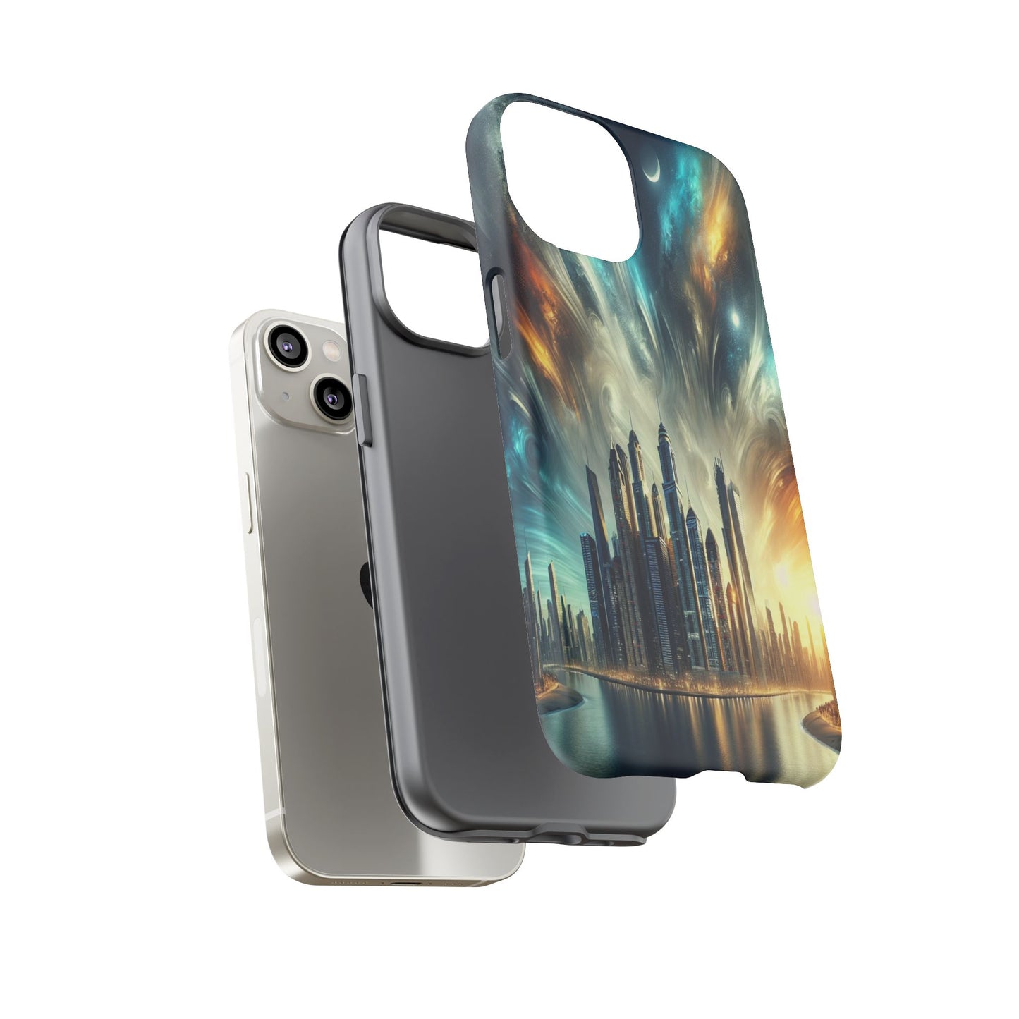 Cityscape under Celestial Tapestry - Phone Case