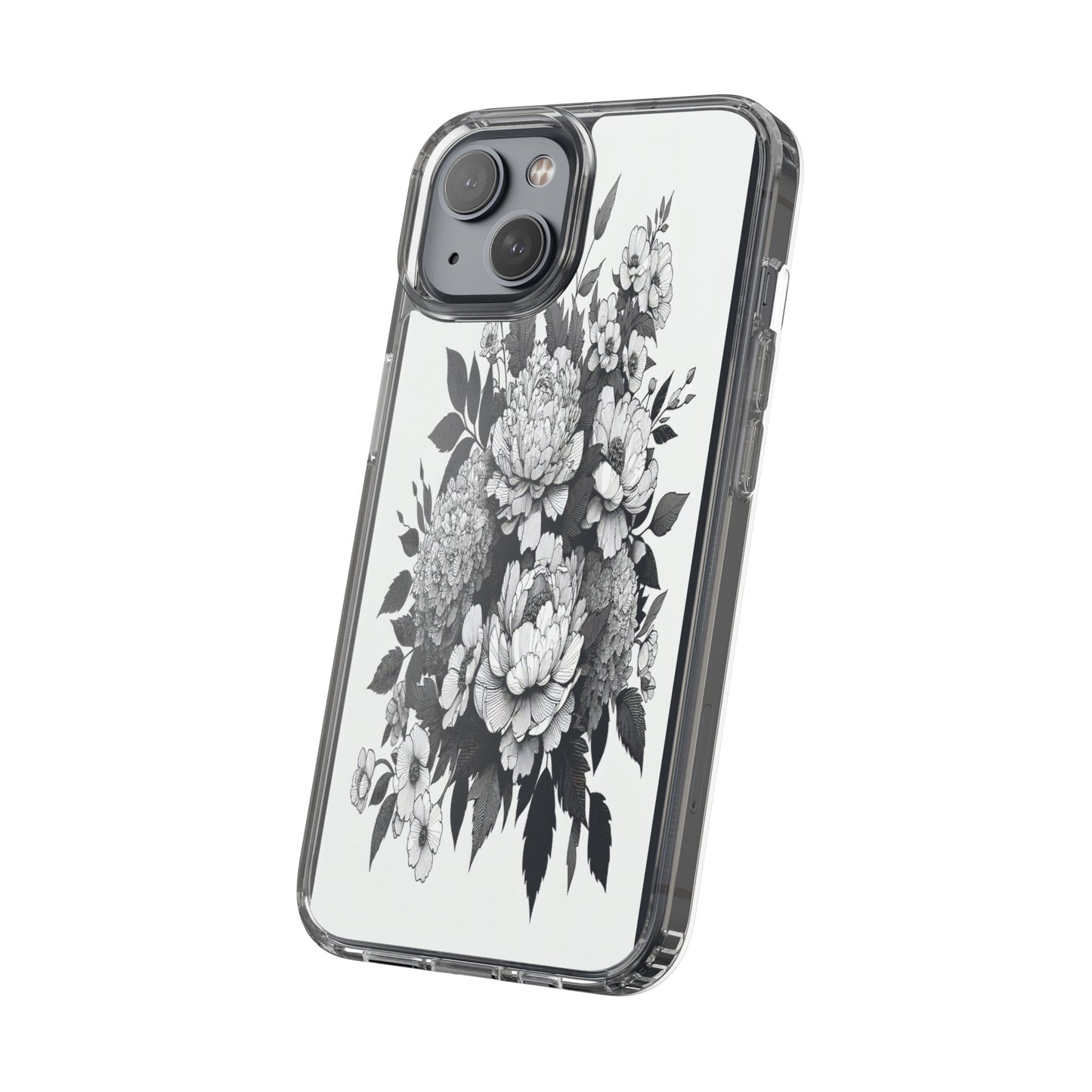 Transparent Floral Arrangement in Black and White Iphone Case Compatible With Iphone 16 15 14 - Clear Phone Cover