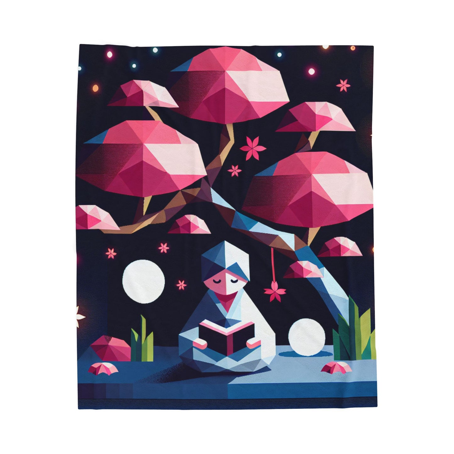 Quiet Contemplation Under Geometric Trees - Plush Blanket