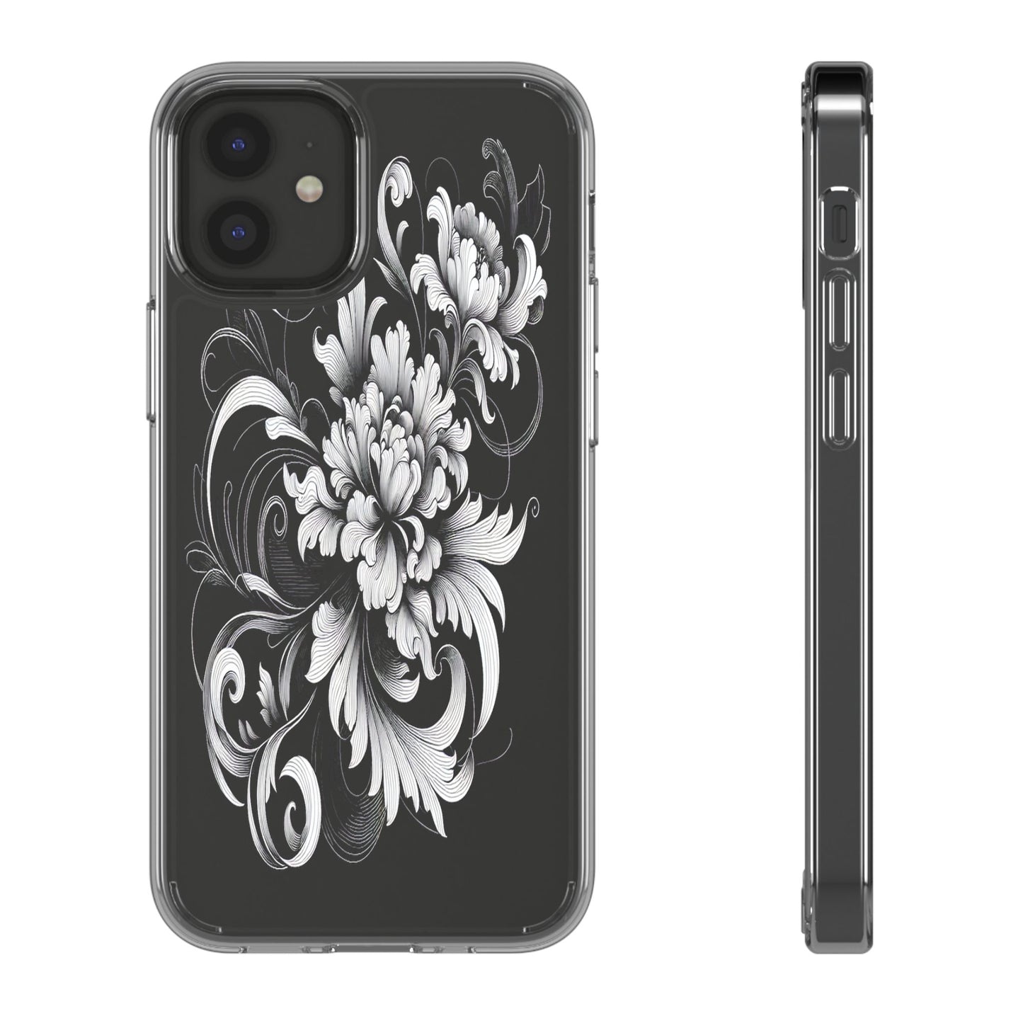 Transparent Intricate Flourish Design Iphone Case Compatible With Iphone 16 15 14 - Clear Phone Cover