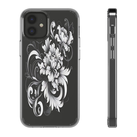 Transparent Intricate Flourish Design Iphone Case Compatible With Iphone 16 15 14 - Clear Phone Cover