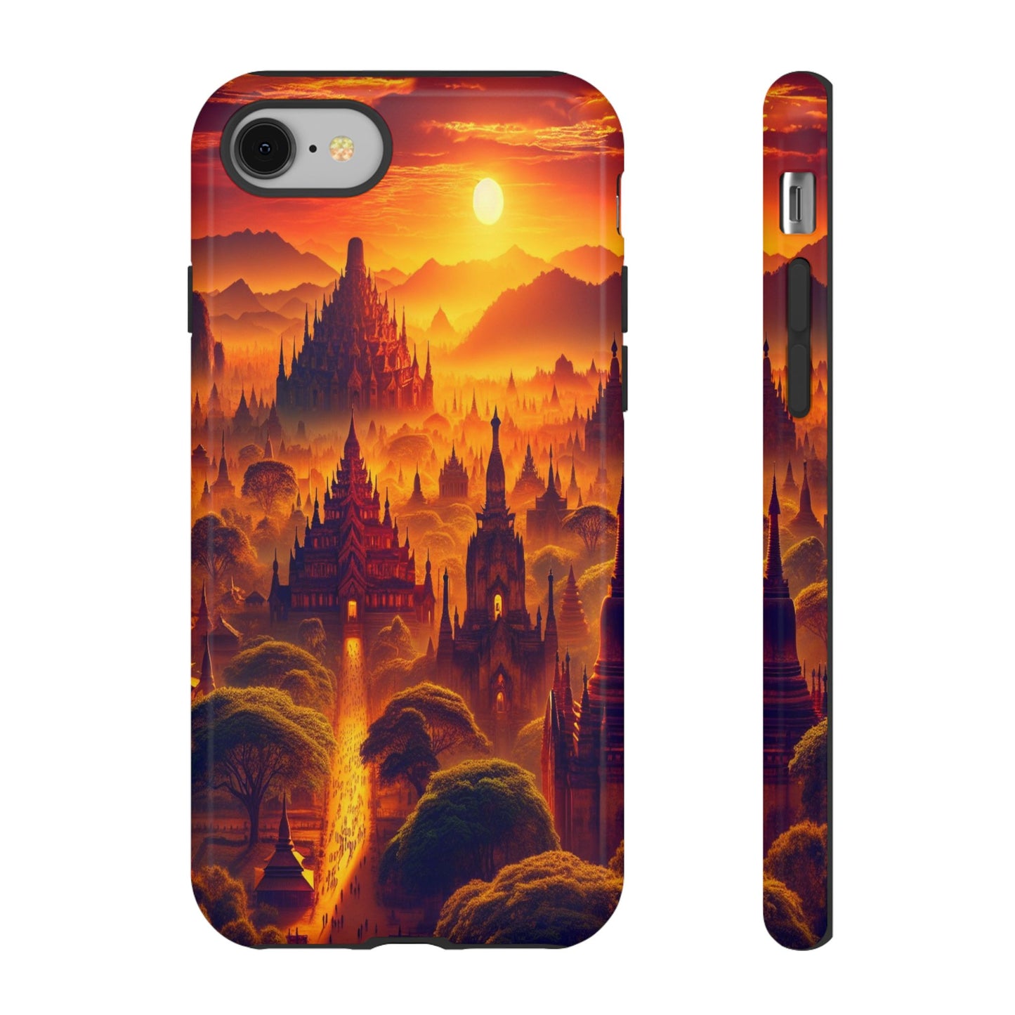 Golden Horizon of Mystical Pagodas - Phone Case