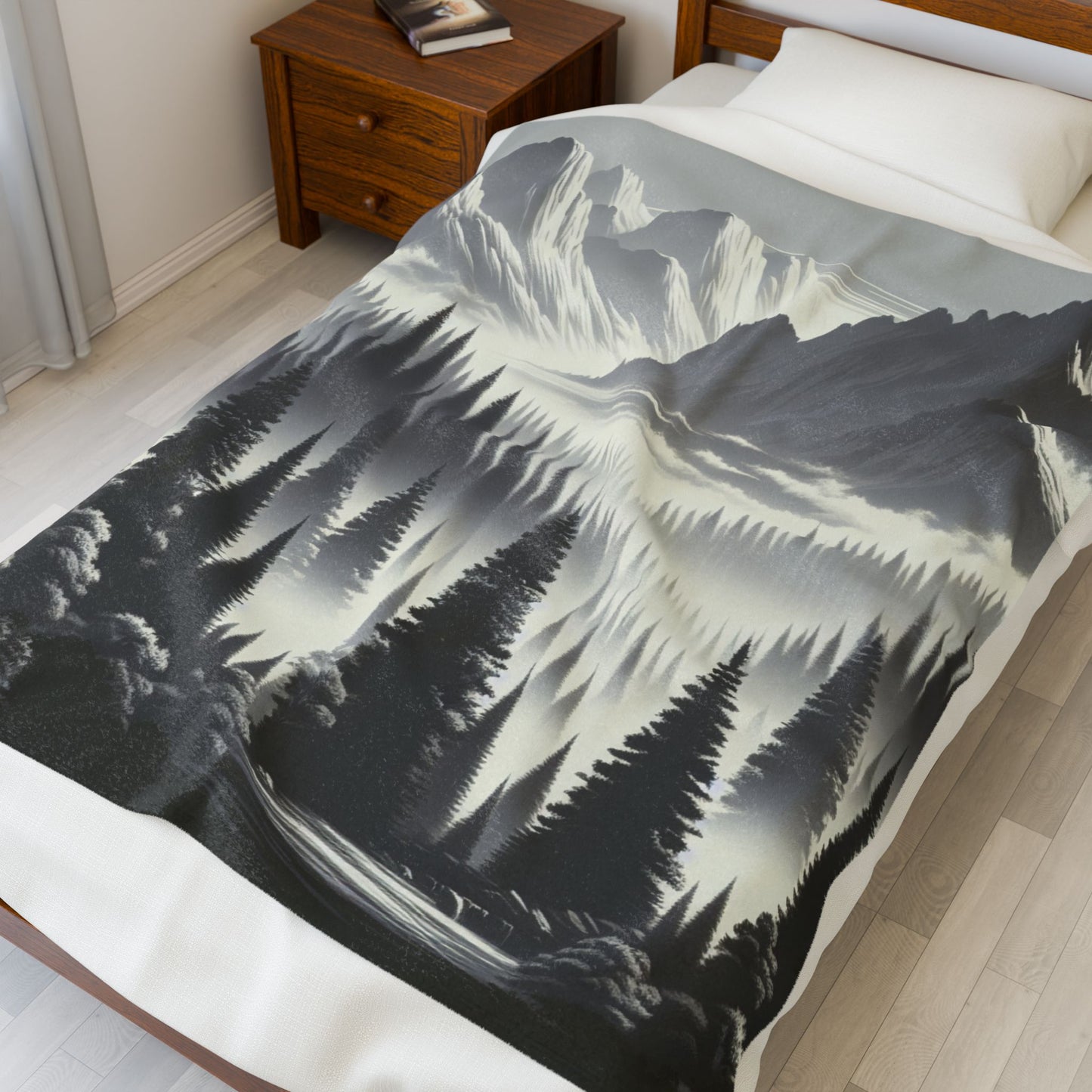 Enigmatic Peaks in Misty Morning - Plush Blanket