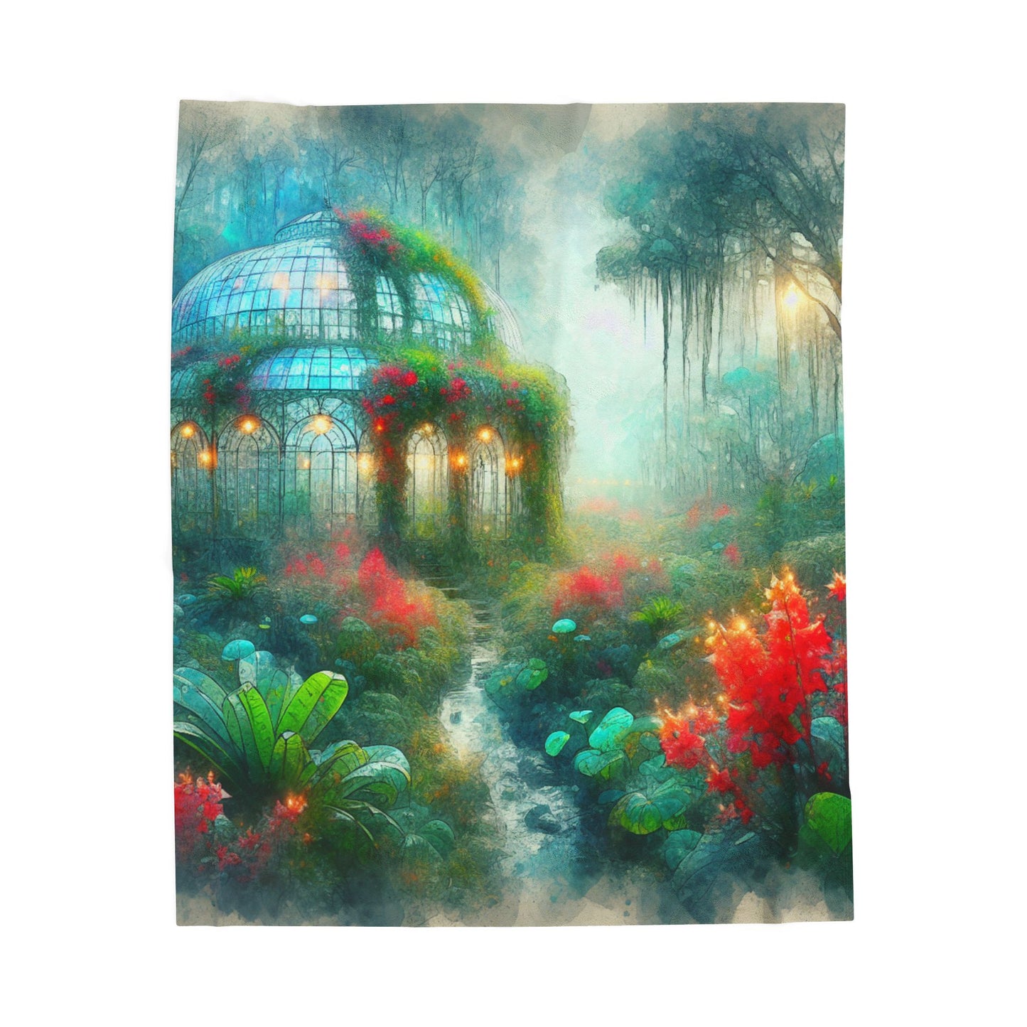 Botanical Haven in Misty Glade- Plush Blanket