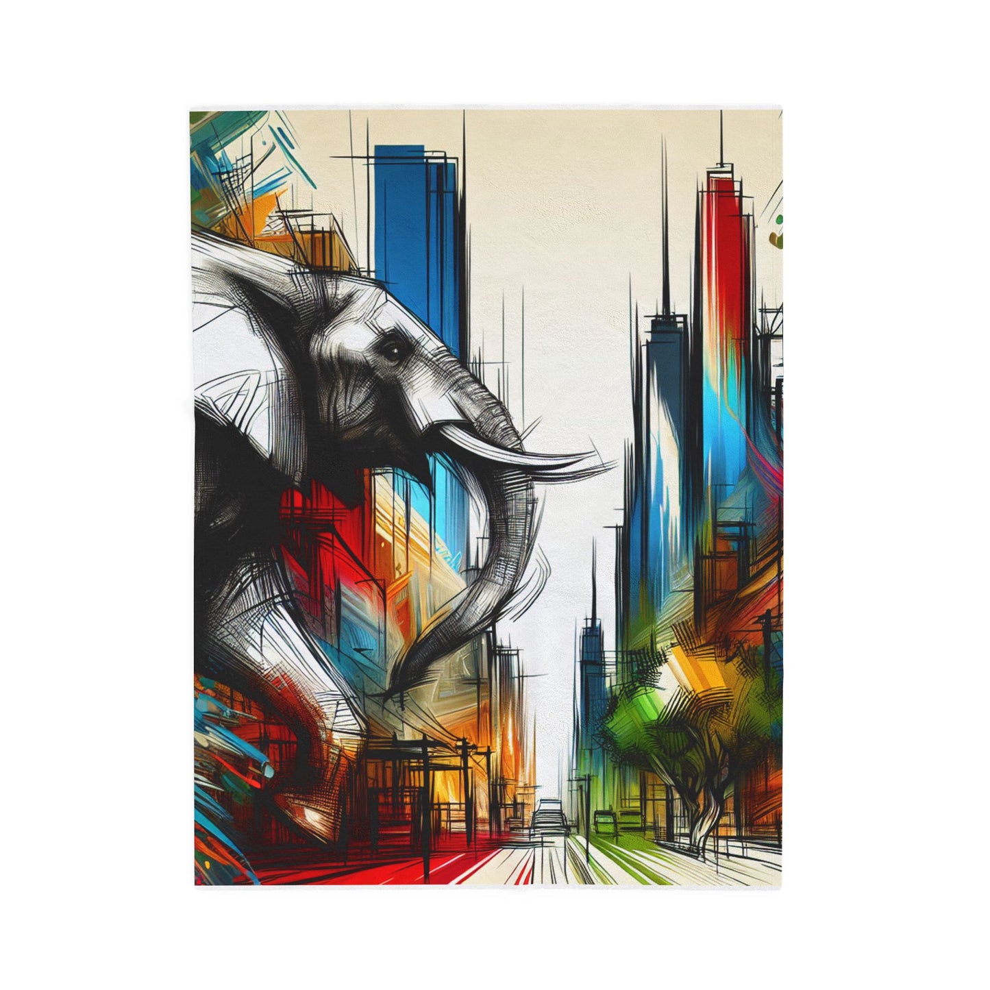Cityscape with Elephant Illusion - Plush Blanket