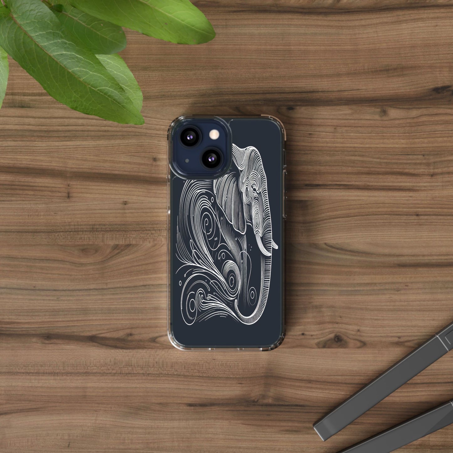 Transparent Elephant in Flowing Lines Iphone Case Compatible With Iphone 16 15 14 - Clear Phone Cover