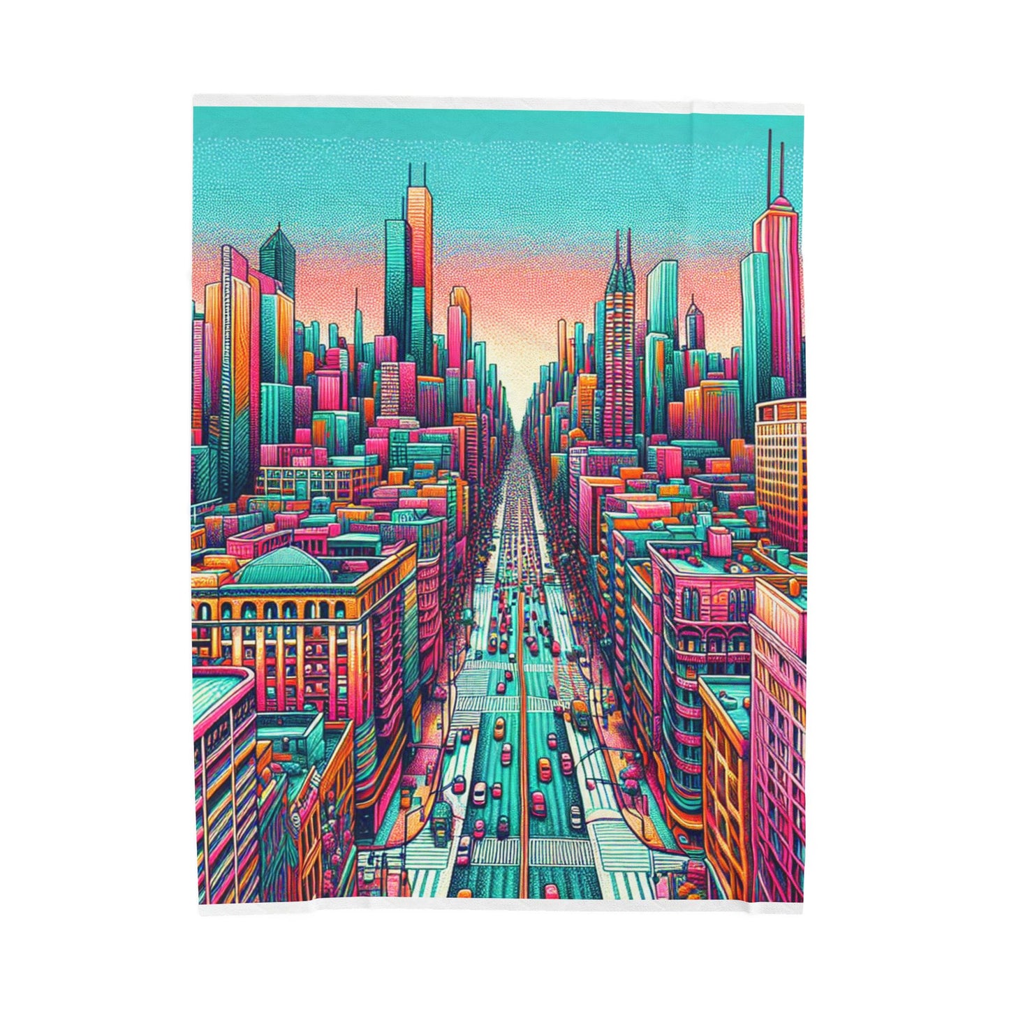 Chromatic Cityscape Odyssey - Plush Blanket
