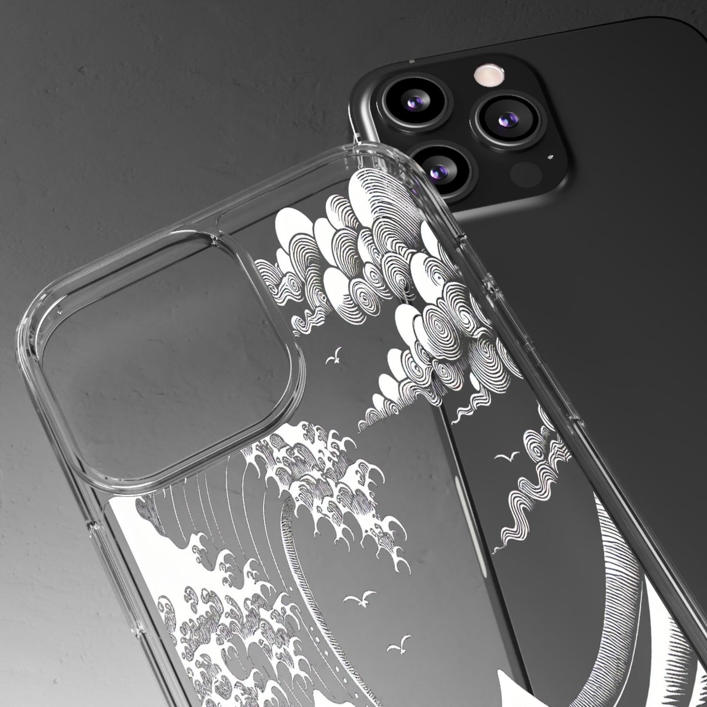 Transparent Waves and Mountains Iphone Case Compatible With Iphone 16 15 14 - Clear Phone Cover