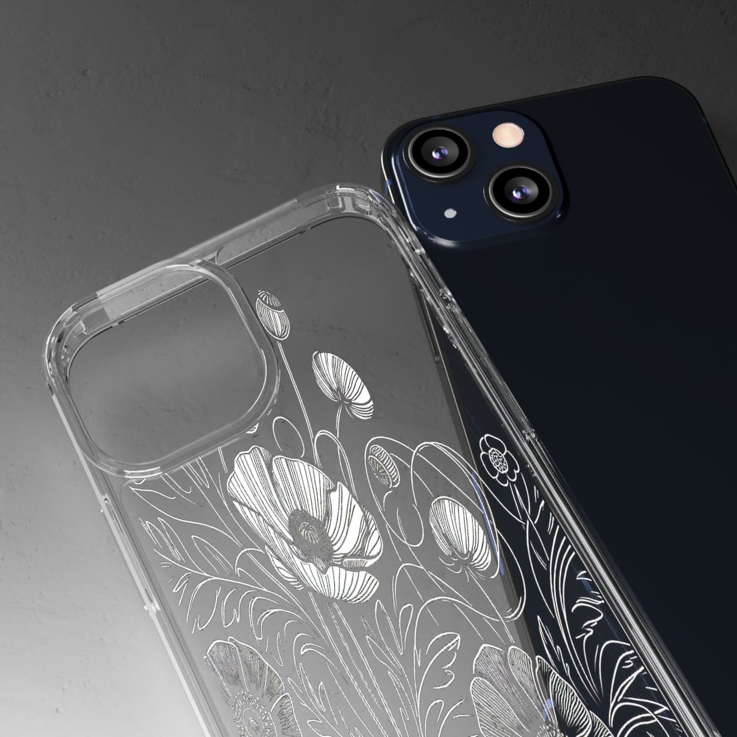 Transparent Black and White Floral Design Iphone Case Compatible With Iphone 16 15 14 - Clear Phone Cover