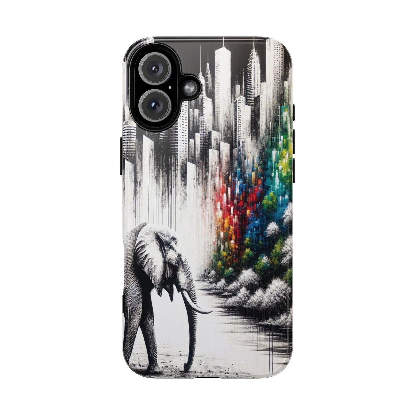 Protective Elephant's Journey Through the Cityscape Iphone Case Compatible With Iphone 16 15 14 - Phone Cover
