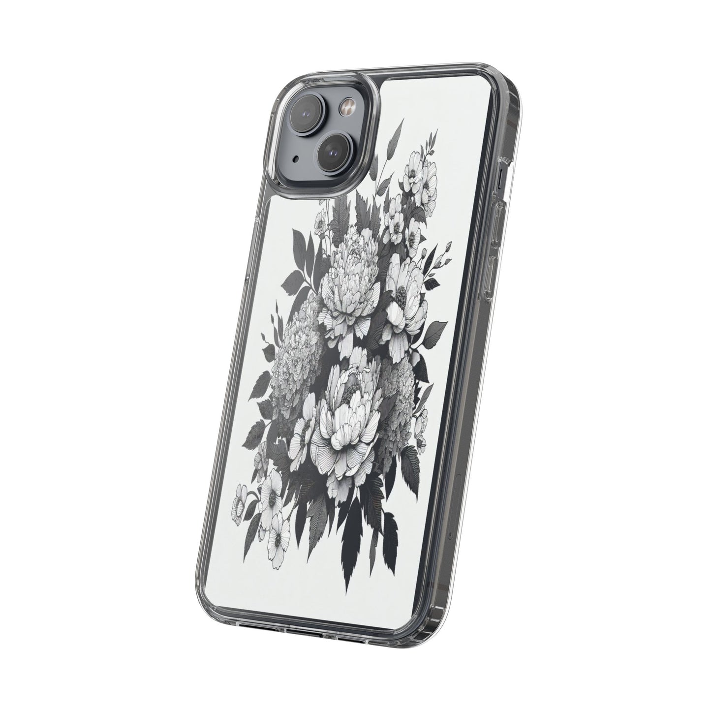 Transparent Floral Arrangement in Black and White Iphone Case Compatible With Iphone 16 15 14 - Clear Phone Cover