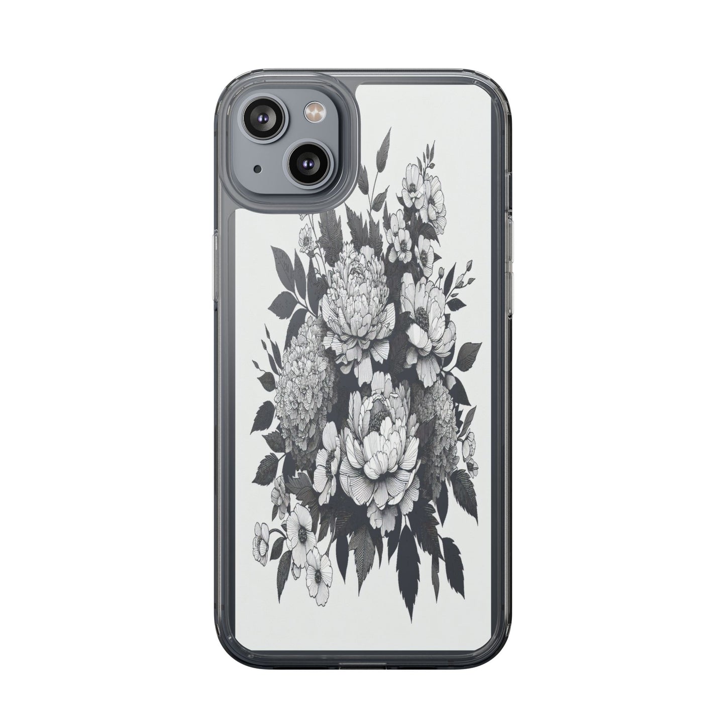 Transparent Floral Arrangement in Black and White Iphone Case Compatible With Iphone 16 15 14 - Clear Phone Cover