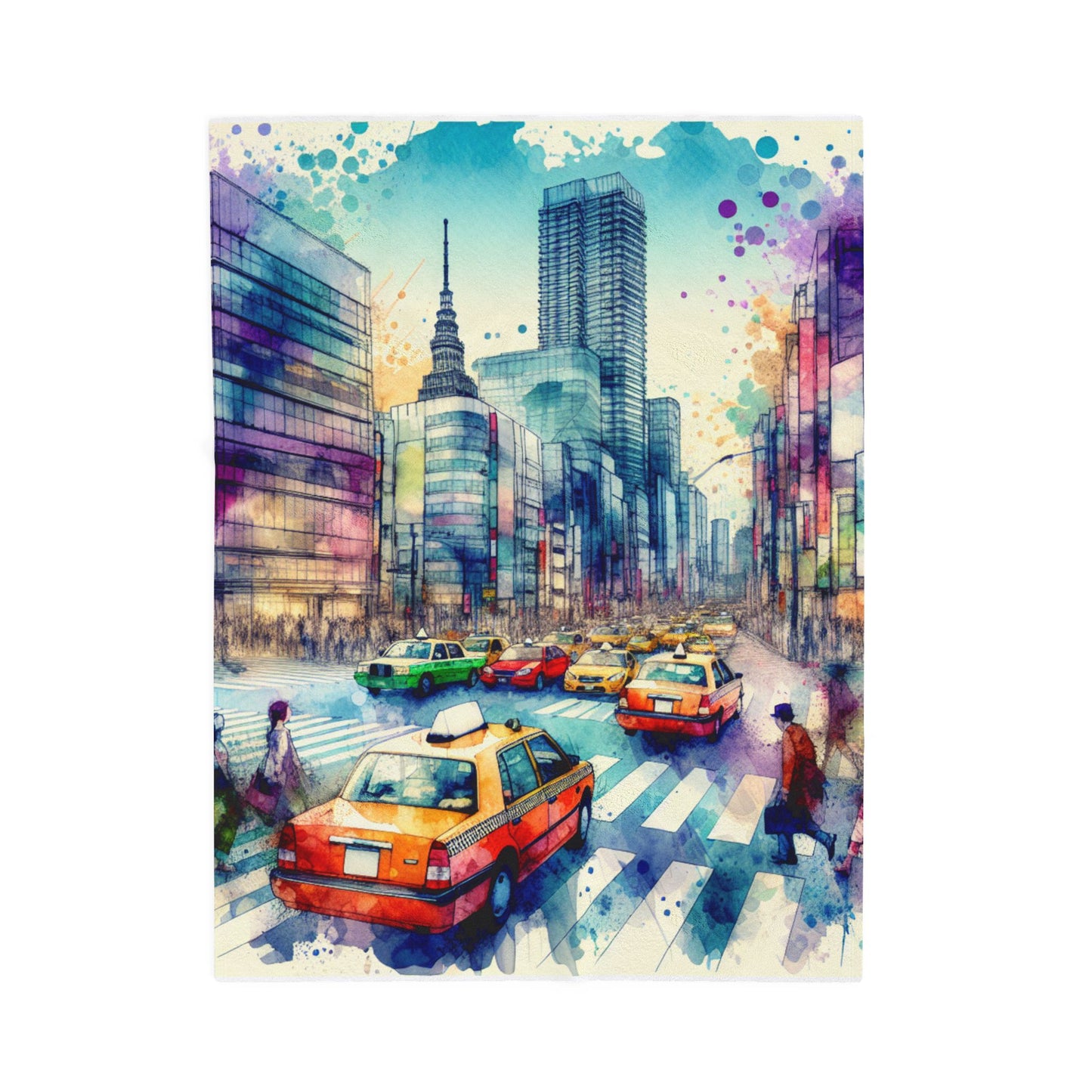 City Crossing in Watercolors - Plush Blanket