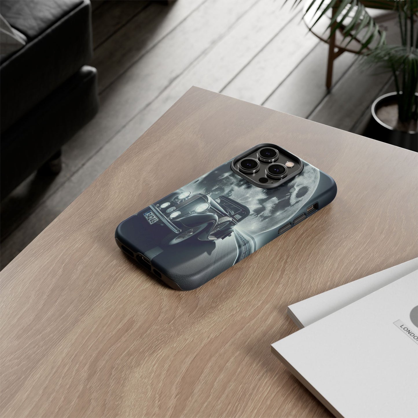 Moonlit Journey with Classic Car - Phone Case
