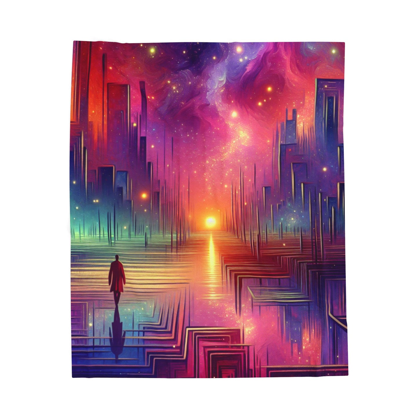 Walking Through a Dreamy Metropolis - Plush Blanket
