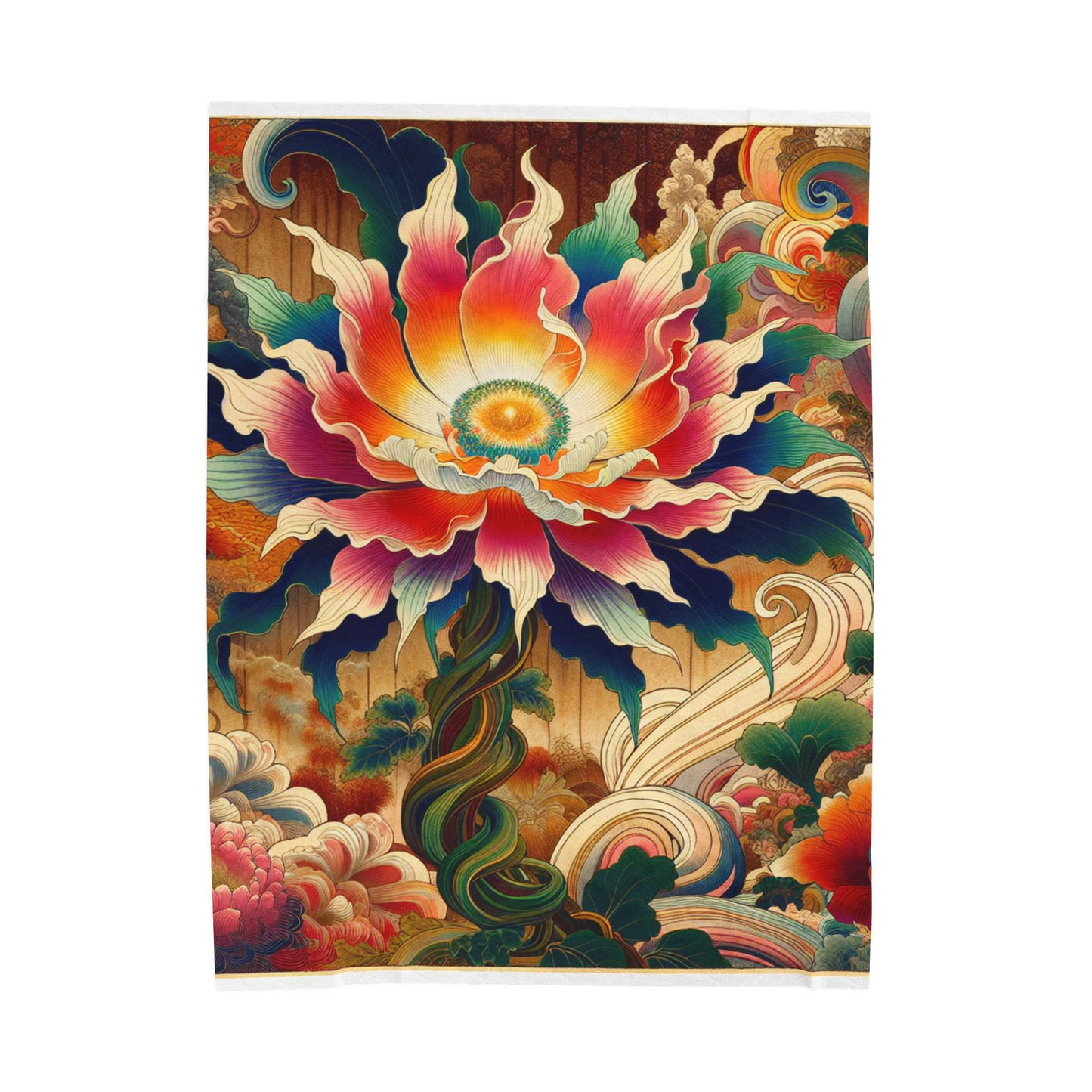 Floral Odyssey in a Mystical Realm - Plush Blanket