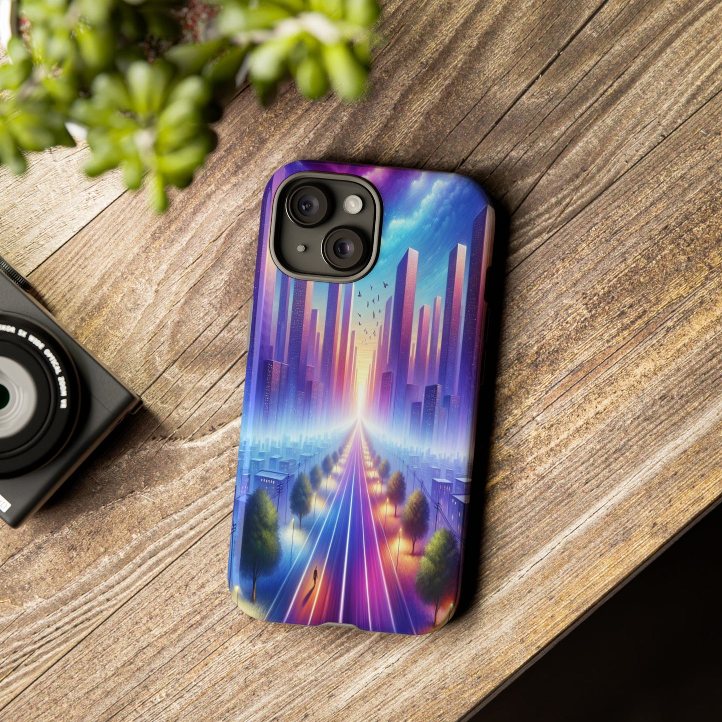 Journey into the Luminous Cityscape - Phone Case