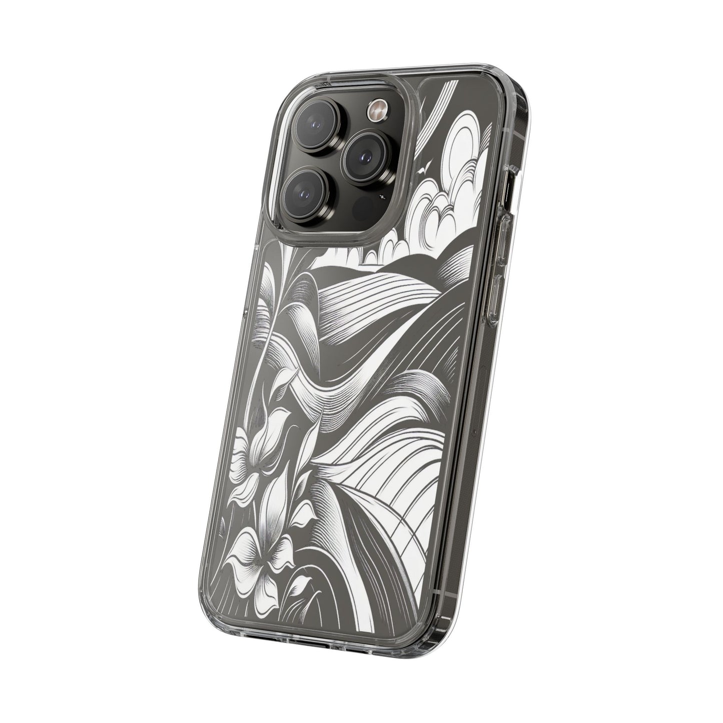 Transparent Curved Lines and Petals Iphone Case Compatible With Iphone 16 15 14 - Clear Phone Cover