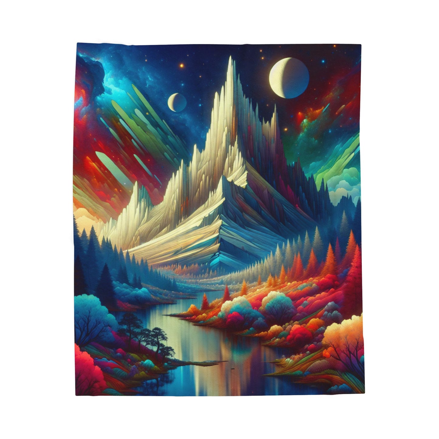Celestial Peaks in a Colorful Landscape - Plush Blanket