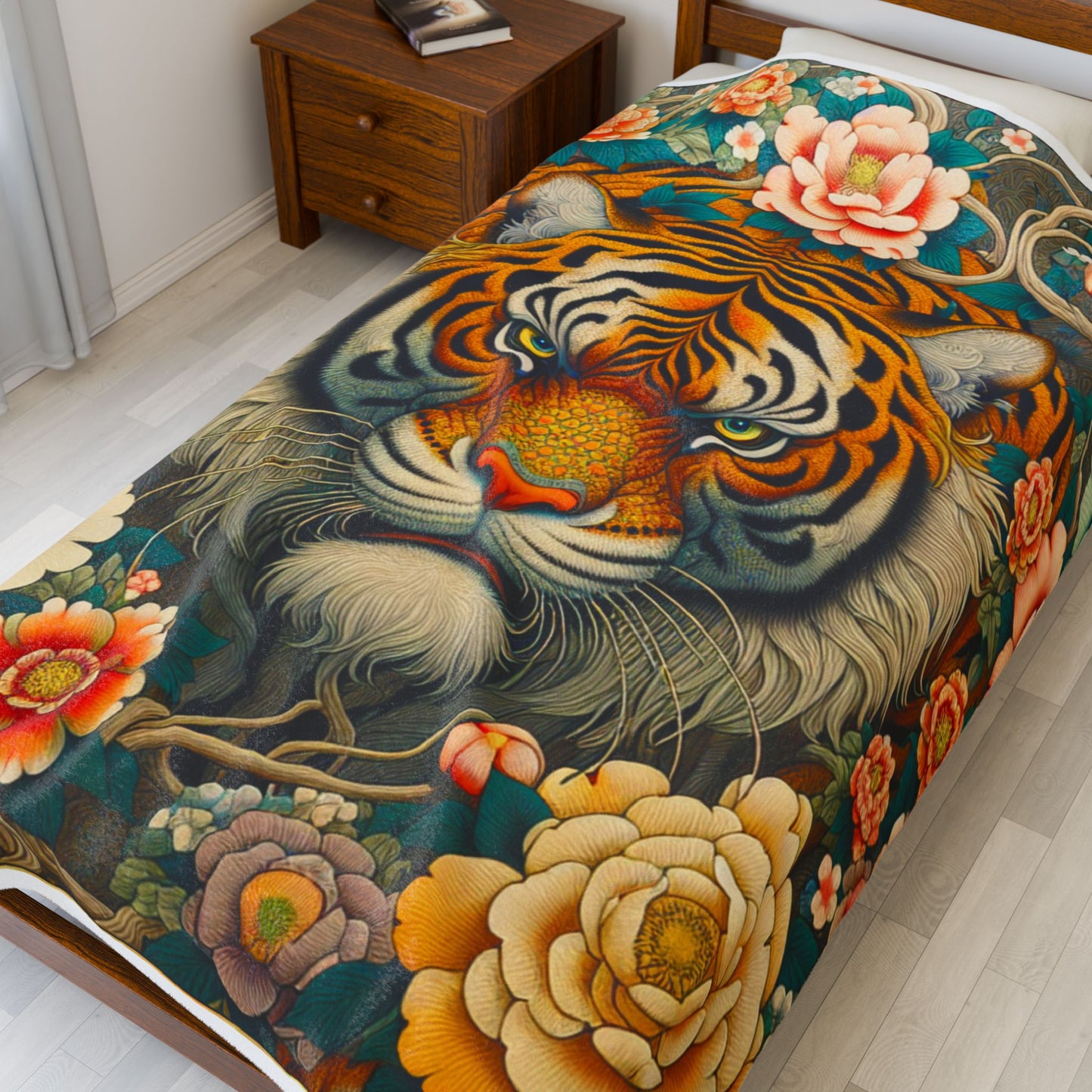 Tiger's Realm in Bloom - Plush Blanket