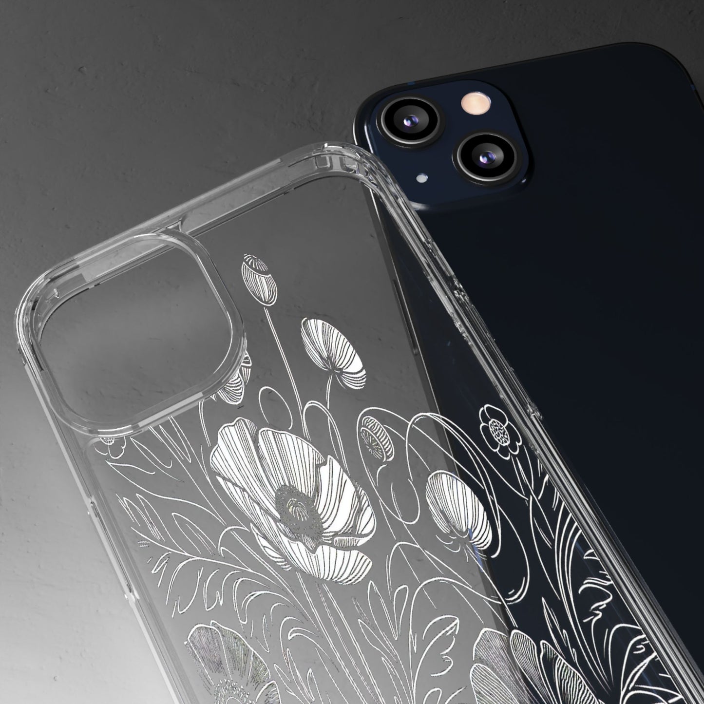 Transparent Black and White Floral Design Iphone Case Compatible With Iphone 16 15 14 - Clear Phone Cover