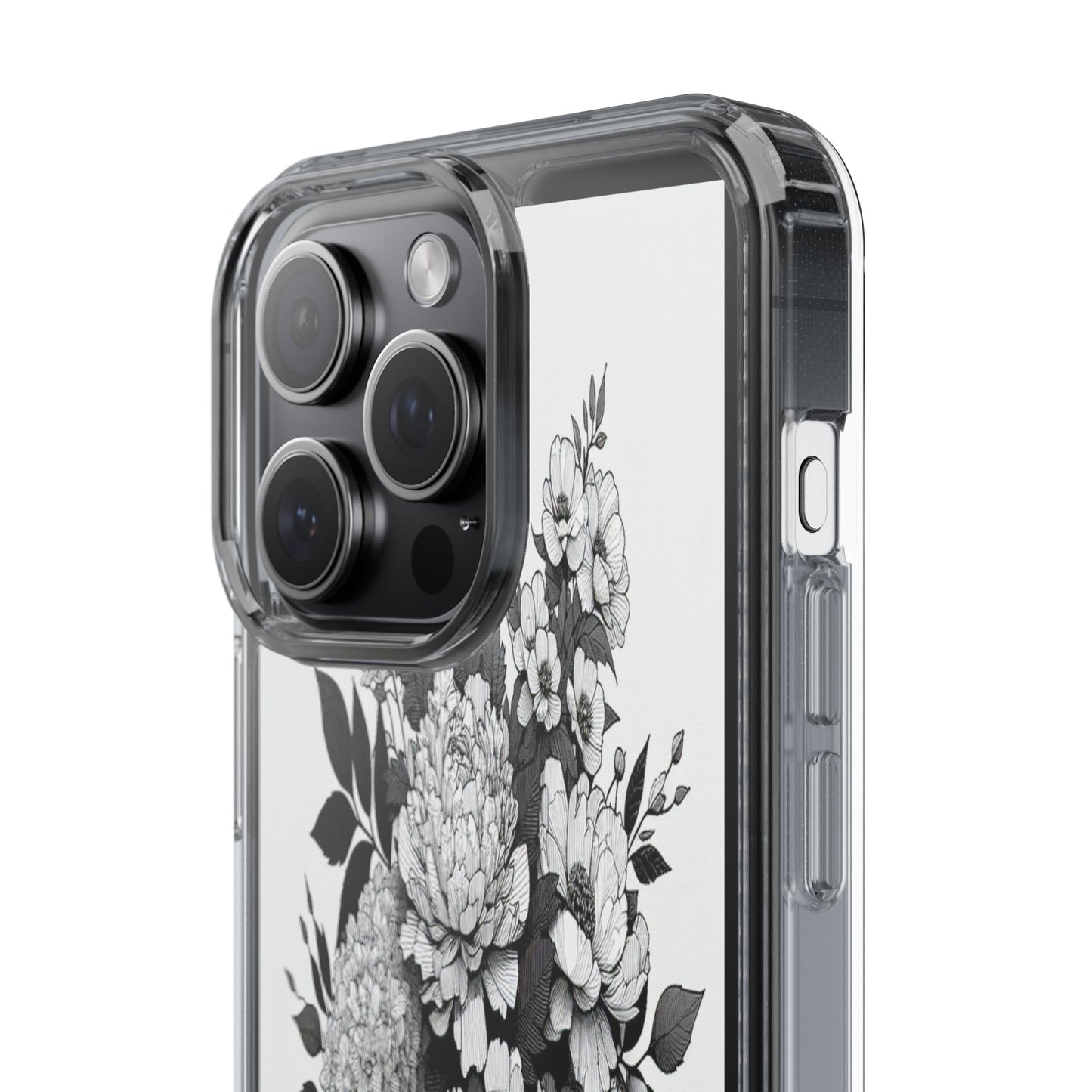 Transparent Floral Arrangement in Black and White Iphone Case Compatible With Iphone 16 15 14 - Clear Phone Cover