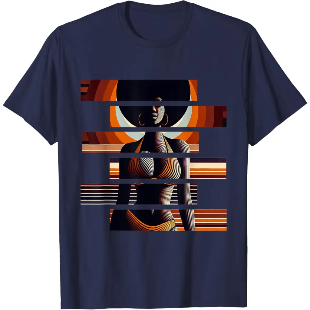 Afro Radiance: Vibrant Melanin Retro Vibes T-Shirt - Navy