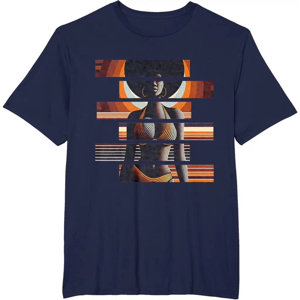 Afro Radiance: Vibrant Melanin Retro Vibes T-Shirt - Navy